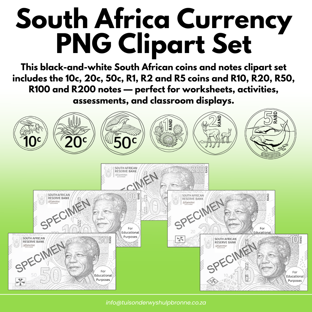 South Africa Money Coins and Note Clipart