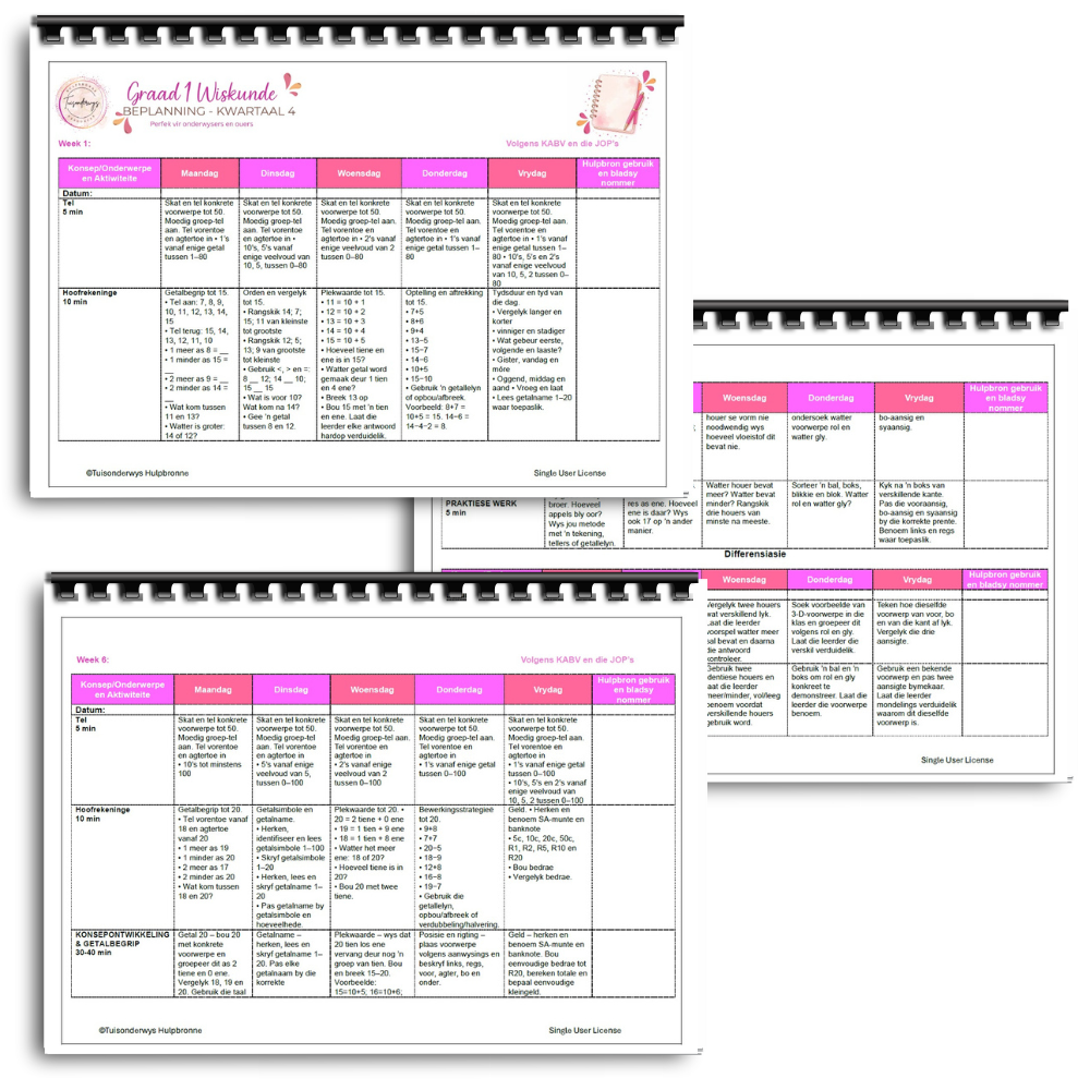 Graad 1 Kwartaal 4 Wiskundelesbeplanning - Image 2